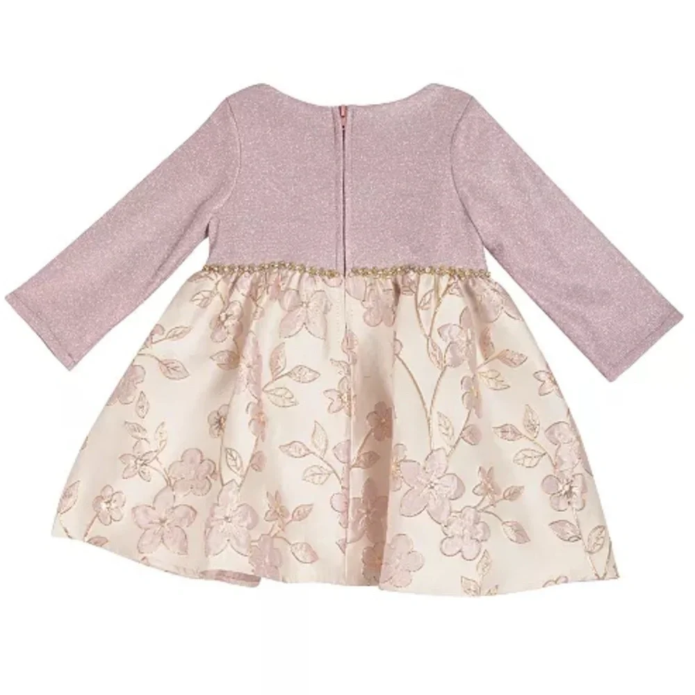 Rare Editions Mauve Floral Jacquard Holiday Party Dress 24M NWT Wedding